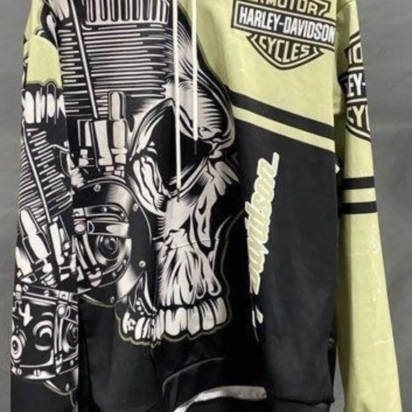 Harley Davidson Hoodie, Size Large , with Engines & Skulls - Picture 3 of 7